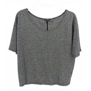 Express Women's Boxy Metallic Short Sleeve Blouse Top Black Small